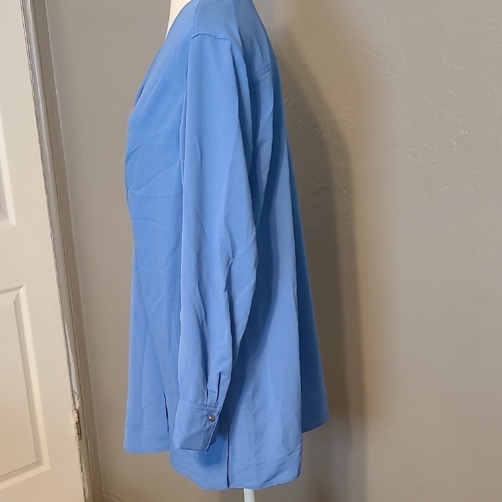 Alfani Cobalt Blue Tunic Pleated V-Neck Women's Long Sleeve Top NWT RV $79 Large - Picture 2 of 12